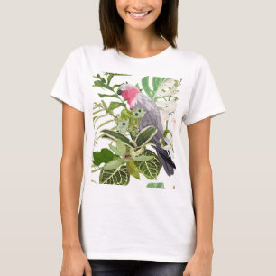 Camiseta Padrão exótico tropical com papagaio e flores