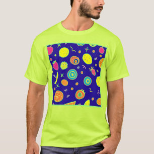 Camiseta Padrão Expressivo de Artista de Neon-Fruta