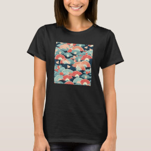 Camiseta Padrão Floral Abstrato de Flor Japonesa Retro em X