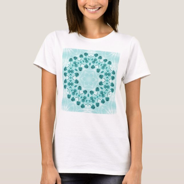 Camiseta Padrão Floral, Azul Teal (Frente)