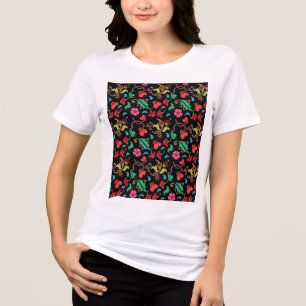 Camiseta Padrão Floral Com Fundo De Cor Suave - 45673