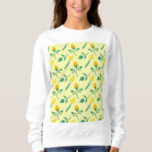 Camiseta Padrão floral com rosa amarela e flores tulipas