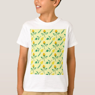 Camiseta Padrão floral com rosa amarela e flores tulipas