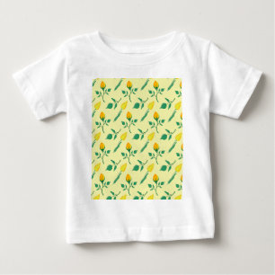 Camiseta Padrão floral com rosa amarela e flores tulipas