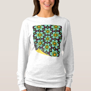 Camiseta Padrão Floral das Estrelas Verdes