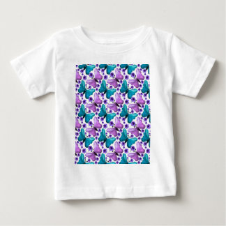 Camiseta Padrão floral de borboleta azul-verde e roxo