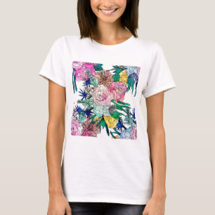Camiseta Padrão Floral de Colorida de Aquarela na moda