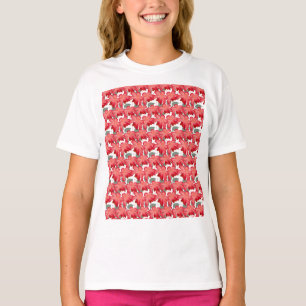 Camiseta Padrão Floral de Coral Vibrante   Flores Vermelhas