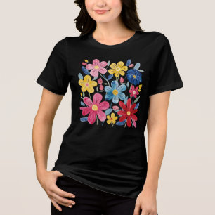 Camiseta Padrão Floral De Cores Aquáticas Pintadas À Mão