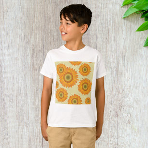 Camiseta Padrão Floral de Girassol Amarelo Retro dos Anos 7