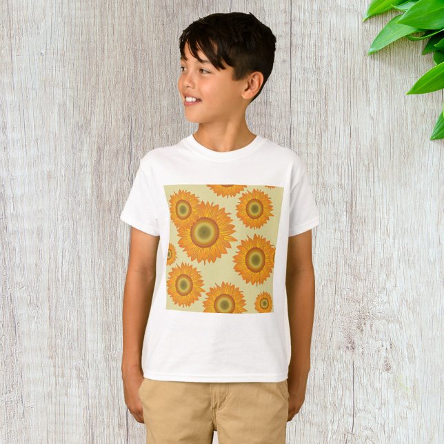 Camiseta Padrão Floral de Girassol Amarelo Retro dos Anos 7 (Criador carregado)