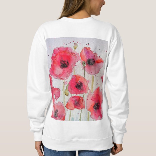 Camiseta Padrão Floral de Papoula Vermelha em Arte de Aquar (Verso)