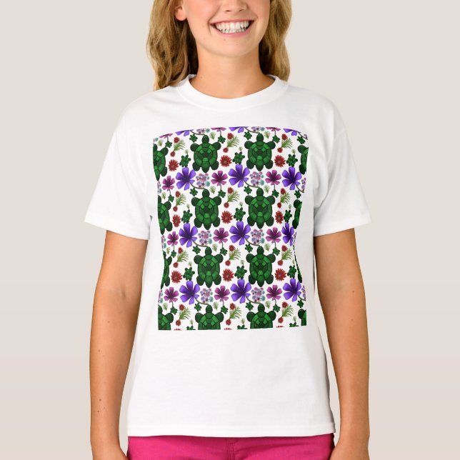 Camiseta Padrão floral de tartarugas  (Frente)