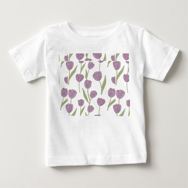 Camiseta Padrão Floral de Tulipa Roxa (Frente)