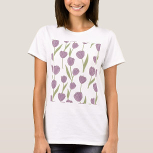 Camiseta Padrão Floral de Tulipas Roxas