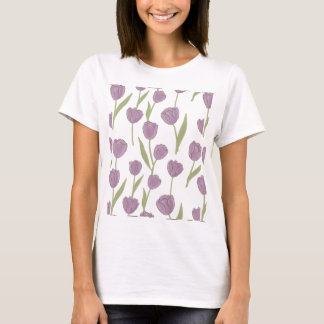 Camiseta Padrão Floral de Tulipas Roxas