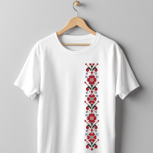 Camiseta Padrão Floral do Bordado de Arte Folclonal Tradici
