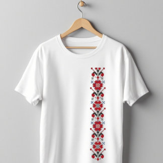Camiseta Padrão Floral do Bordado de Arte Folclonal Tradici