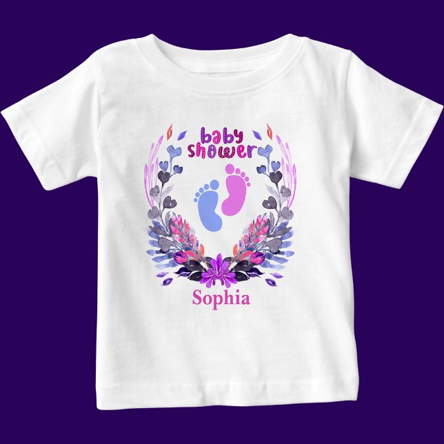 Camiseta Padrão Floral do Chá de fraldas Cute Personalizado (Criador carregado)
