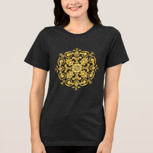 Camiseta Padrão Floral Dourado e Preto