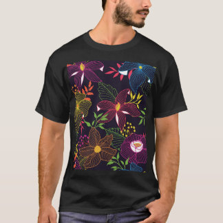 Camiseta Padrão floral elegante, design artístico.