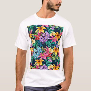 Camiseta Padrão Floral Exótico Pintado à Mão-23001