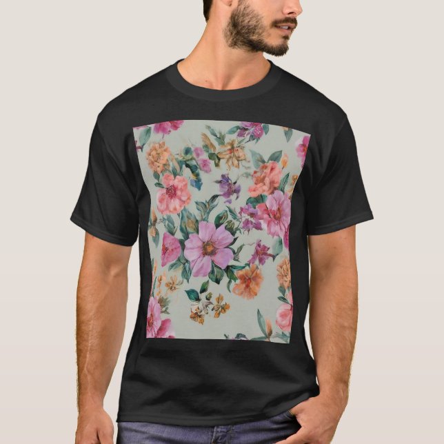Camiseta padrão floral moderno de aquarelas. (Frente)