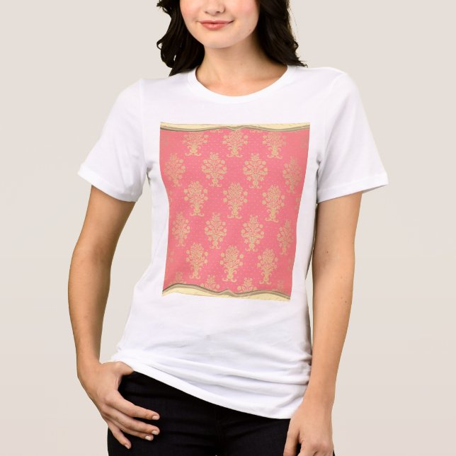 Camiseta Padrão Floral Rosa E Dourado (Frente)