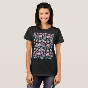 Camiseta Padrão Floral Rosa em Aquarela Suave Papel de Pa
