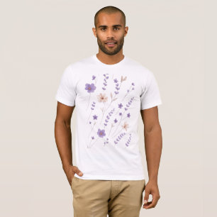 Camiseta Padrão Floral Roxo e Bege Elegante