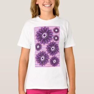 Camiseta Padrão Floral Roxo Moderno Desenho de Flor Abstrat