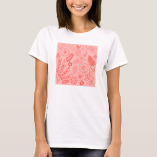 Camiseta Padrão Floral Tropical Vermelho Coral