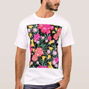 Camiseta Padrão Floral Wallpaper Flores Grandes Flores