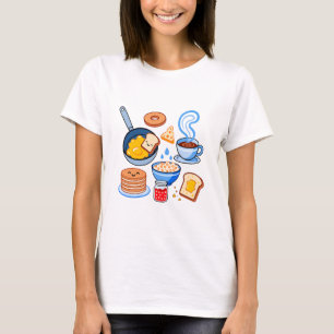 Camiseta Padrão Fofo de Café da Manhã – Comida Kawaii Sem C