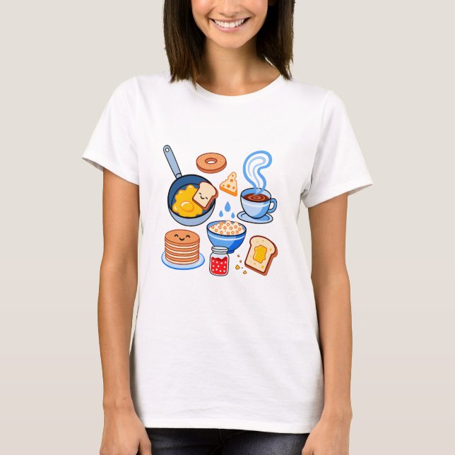 Camiseta Padrão Fofo de Café da Manhã – Comida Kawaii Sem C (Frente)