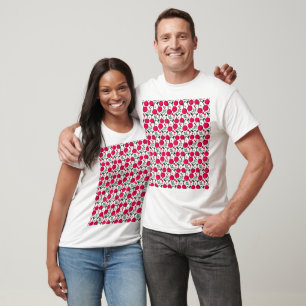 Camiseta Padrão Fofo de Cereja Estética Costura Vermelha