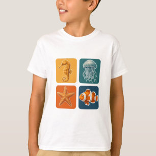 Camiseta Padrão Fofo de Vida Marinha - Cavalo-Marinho, Água