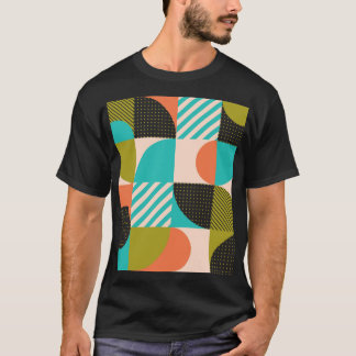 Camiseta Padrão geométrico colorido, estilo escandinavo.