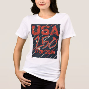 Camiseta Padrão Geométrico da Bandeira dos EUA Feminino M