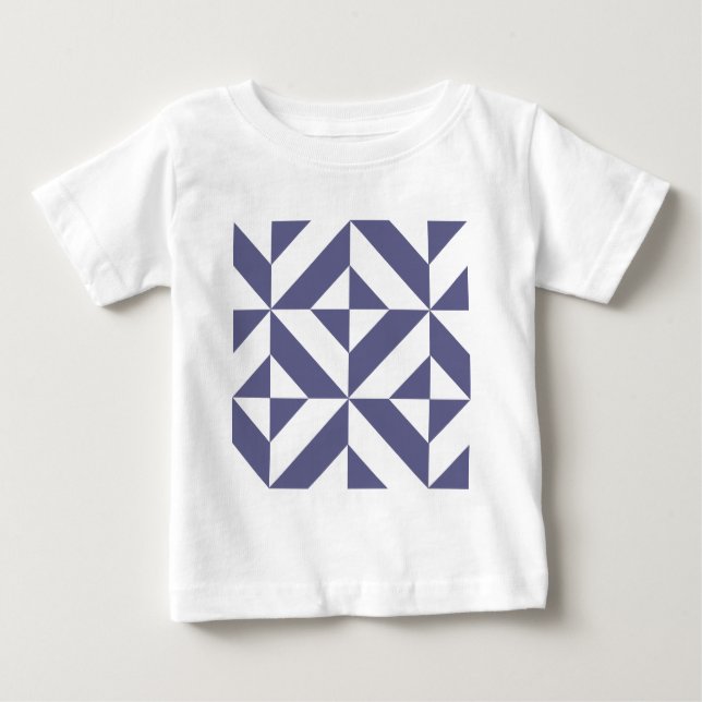 Camiseta Padrão Geométrico de Deco Azul-Meia-Noite (Frente)