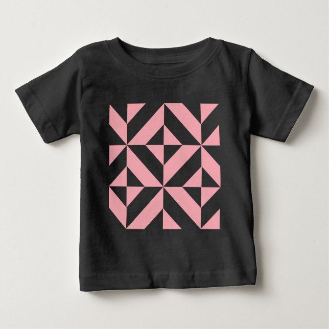 Camiseta Padrão Geométrico de Deco Cube, de Melão Rosa (Frente)