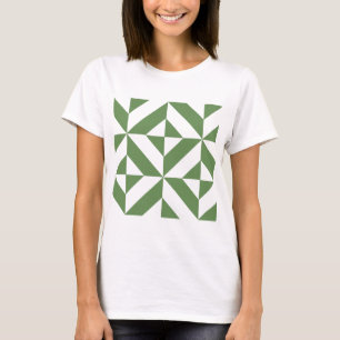Camiseta Padrão Geométrico de Deco de Grama Escuro