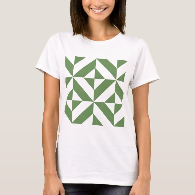 Camiseta Padrão Geométrico de Deco de Grama Escuro (Frente)