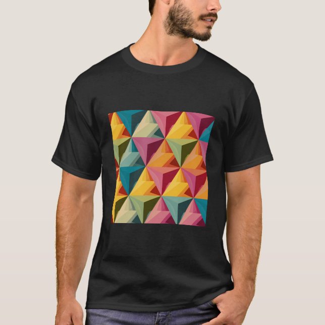 Camiseta Padrão Geométrico de Triângulo Ousado (Frente)