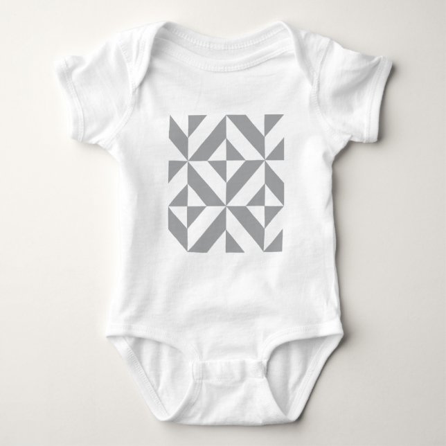 Camiseta Padrão Geométrico do Deco Cube da Cinza Quente (Frente)