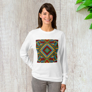 Camiseta Padrão Geométrico Tribal Negrito Boho Étnico Color