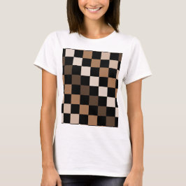 Camiseta Padrão Gingham Preto-Castanho Verificado
