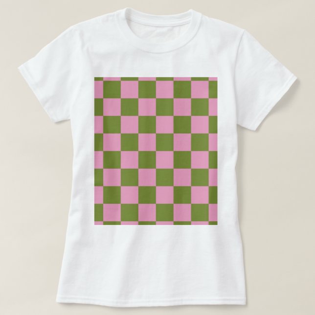 Camiseta Padrão Gingham Verdejado Rosa (Frente do Design)