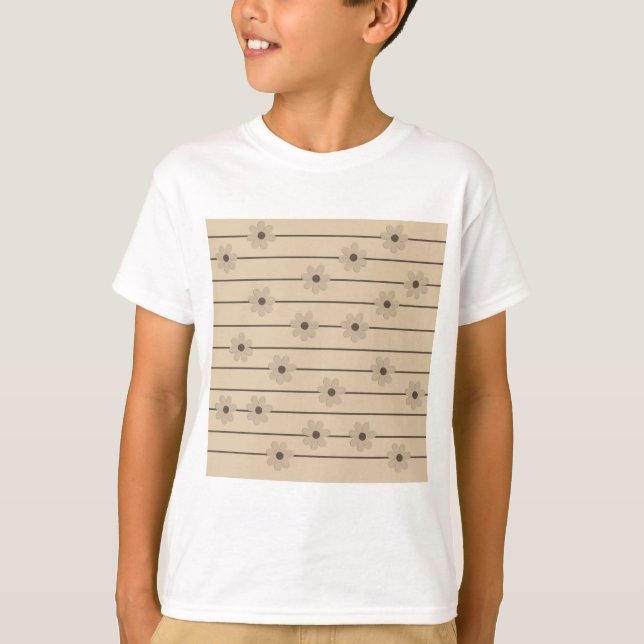 Camiseta Padrão Horizontal Stripe Castanho Khaki Flor Y2K (Frente)