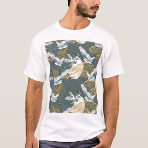 Camiseta Padrão Japonês De Vintage Crane Birds